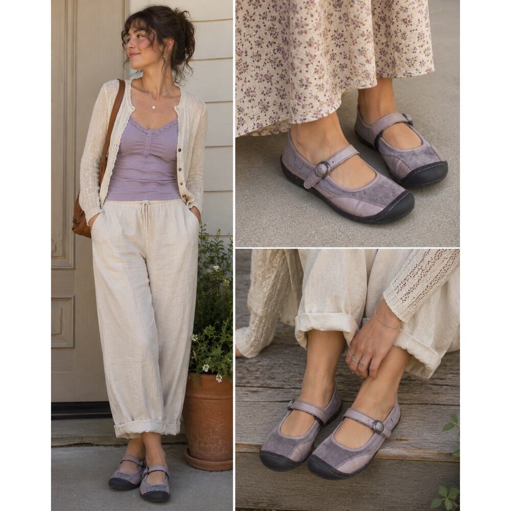 KEEN Mary Jane Flats Lavender Gray Canvas Leather Comfort Shoes Women’s US 9.5 - Picture 2 of 12